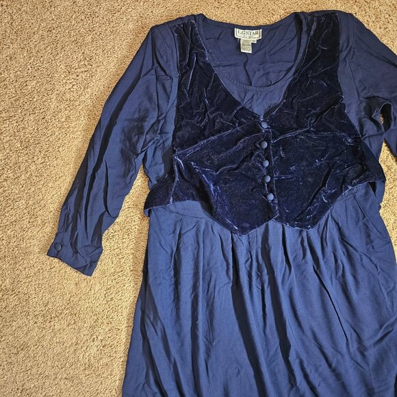 Vintage LG Star Dress Womens 18W Blue Velvet Vest Overlay Shoulder Pads 90s - Picture 6 of 12